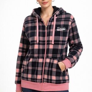 Pink and Black Plaid Zip-Up Hoodie
